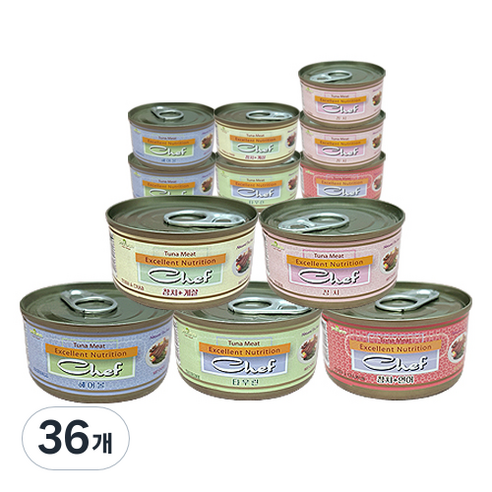 쉐프 고양이캔 콤보 참치 80g, 랜덤발송, 36개