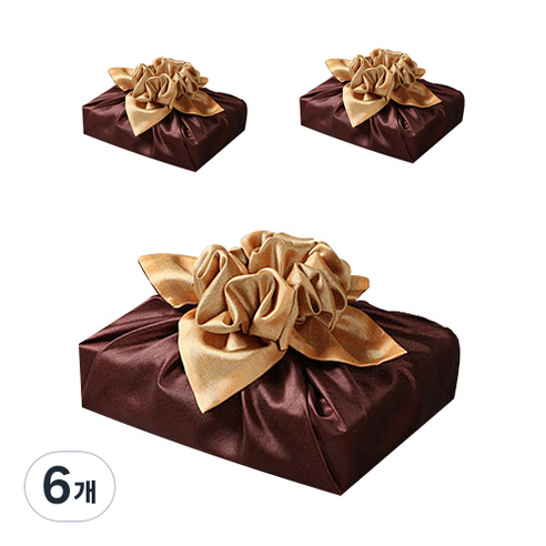 통샵 선물포장 실크겹 보자기 110 x 110 mm, 브라운 + 골드, 6개