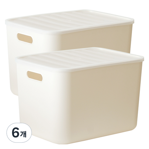 보노하우스 아이엠 리빙박스 수납정리함 23.5L, 크림, 6개