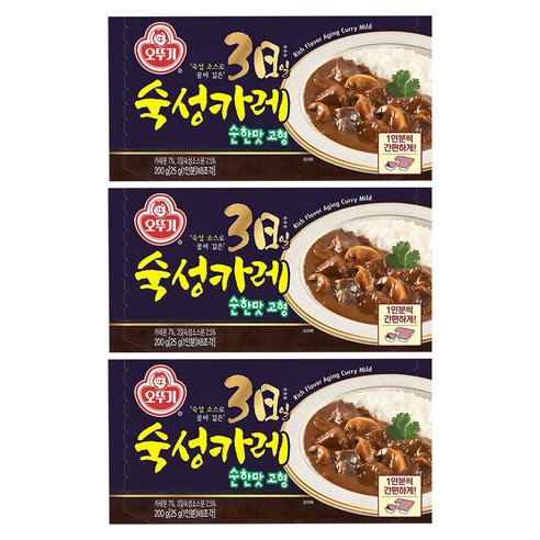 오뚜기 3일 숙성카레 순한맛 고형, 200g, 3개
