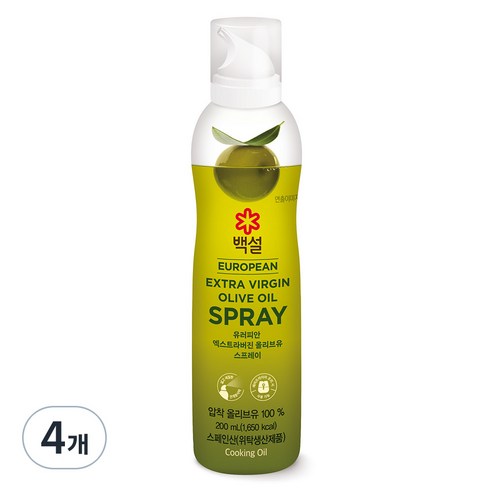 백설 유러피안 엑스트라버진 올리브 오일 스프레이, 4개, 200ml