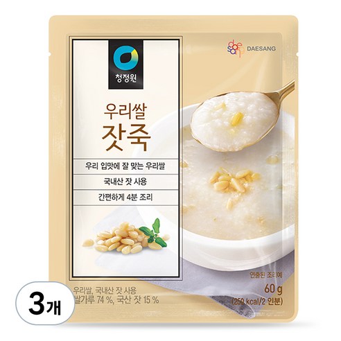 청정원 우리쌀 잣죽, 60g, 3개