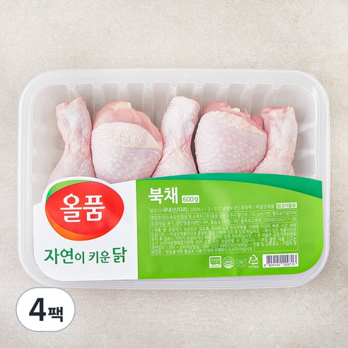 올품 무항생제 인증 자연이키운닭 다리 (냉장), 600g, 4팩