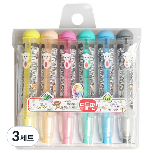 낙서하고 물로지워지는 두들펜 동물형, 6색, 3세트