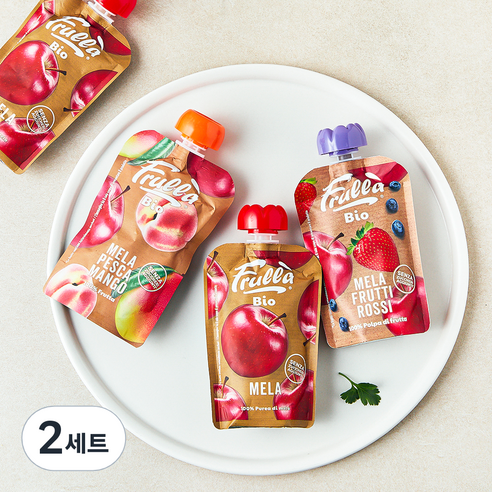 푸루라 유기농 사과 퓨레 100g x 2개입 + 사과 블루베리 딸기 퓨레 100g + 사과 복숭아 망고 퓨레 100g 세트, 400g, 2세트