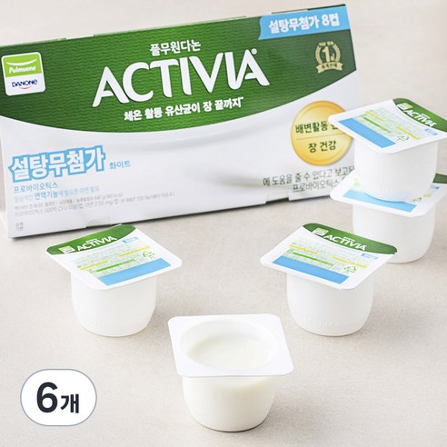 풀무원다논 액티비아 컵 화이트 설탕 무첨가 플레인, 80g, 8개입, 6개