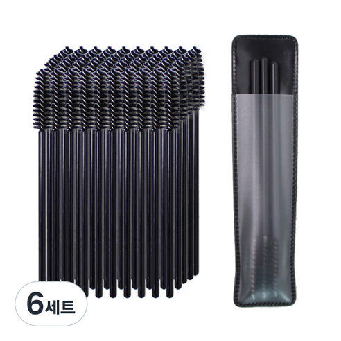 엘리식스 데일리 브로우 마스카라 스크류 브러쉬 50p + 휴대용 파우치 세트, 블랙, 6세트