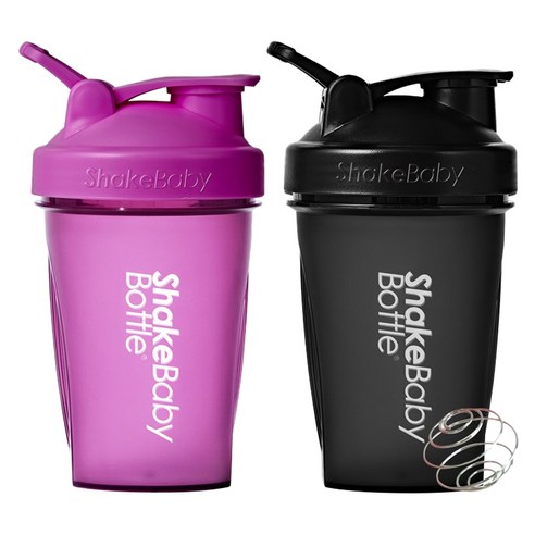 쉐이크베이비 보틀 쉐이커 2종 세트, 퍼플 + 블랙, 600ml, 2개