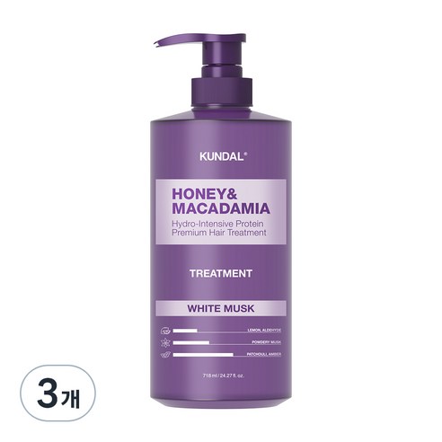 쿤달 허니 앤 마카다미아 단백질 트리트먼트, 718ml, 3개