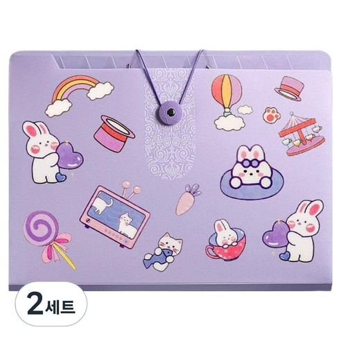 올인셀 데일리 아코디언 파일 5칸 A4 + 스티커 세트, 스타 바이올렛(파일), 2세트