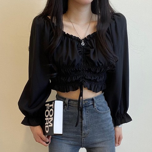 데일리 라비 스트링 프릴 오프숄더 블라우스