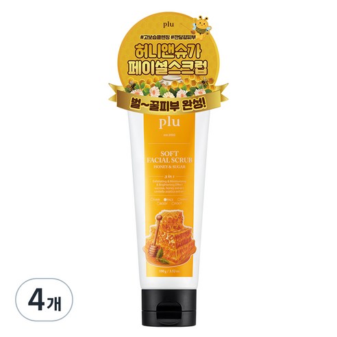 플루 소프트 페이셜 스크럽 허니 앤 슈가, 100g, 4개