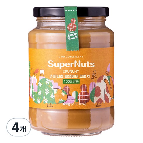 슈퍼너츠 100% 땅콩 피넛버터 크런치, 460g, 4개