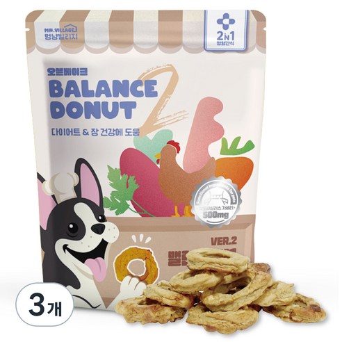 멍냥빌리지 강아지 밸런스도넛 간식, 3개, 200g, 혼합맛(채소/닭)