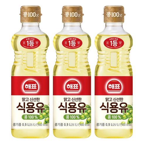 해표 콩기름 식용유, 900ml, 3개