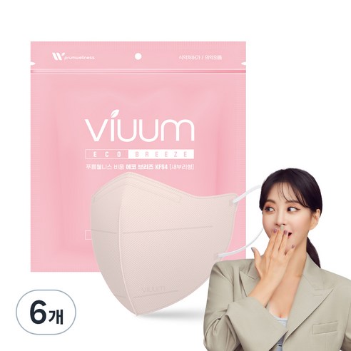 viuum 에코 브리즈 새부리형 마스크 중형 KF94, 25개입, 6개, 핑크