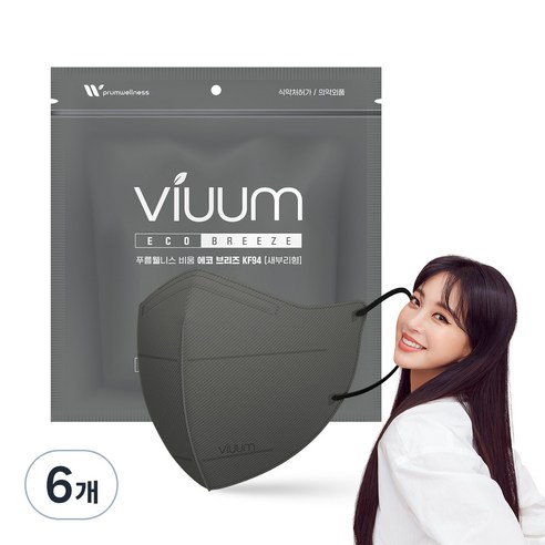 viuum 에코 브리즈 새부리형 마스크 대형 KF94, 25매입, 6개, 그레이