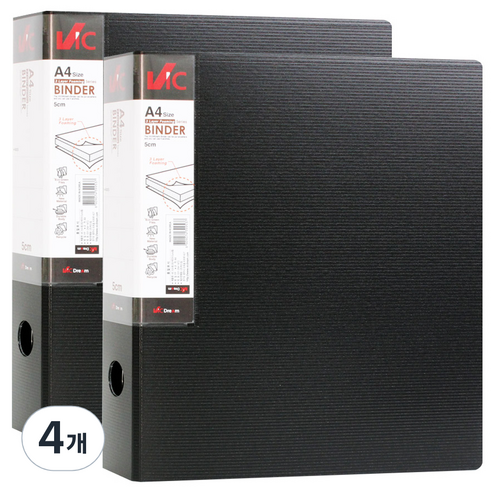 VIC 신소재 D링 바인더 5cm 3공, 흑색, 4개