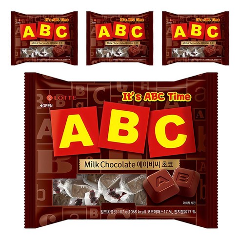롯데웰푸드 ABC 초콜릿, 187g, 4개