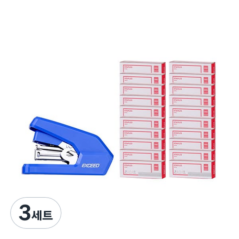 델리 메탈 미니 스테이플러 10호침 E027R + 전용 10호침 E0010N 1000개입 x 20p 세트, 블루(스테이플러), 3세트