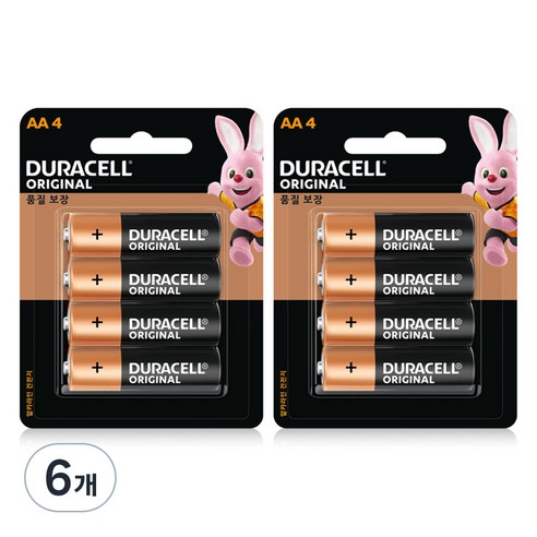 듀라셀 오리지널 알카라인 건전지 AA 블리스터팩, 4개입, 6개