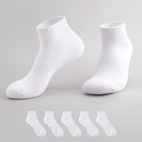 삭피엔스 데오프레시 쿠션 스포츠 단목 밴드 양말 5켤레, 화이트, 1세트