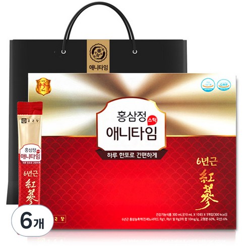 종근당 홍삼정 애니타임 스틱 + 쇼핑백, 30회분, 6개