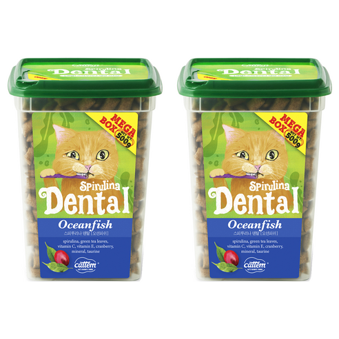 캣템 고양이 스피루리나 덴탈 간식 메가박스, 오션피쉬, 500g, 2개