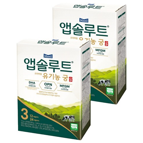 앱솔루트 프리미엄 유기농 궁 분유 3단계 12~24개월 14g, 280g, 2개