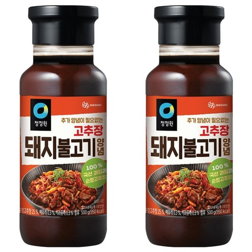 청정원 고추장 돼지불고기 양념, 500g, 2개