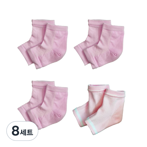 생활더하기 풋케어 발 뒤꿈치 보습 패드 양말 핑크, 1개입, 8세트