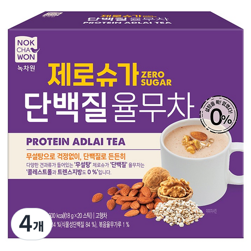 녹차원 제로슈가 단백질 율무차, 4개, 20개입, 18g