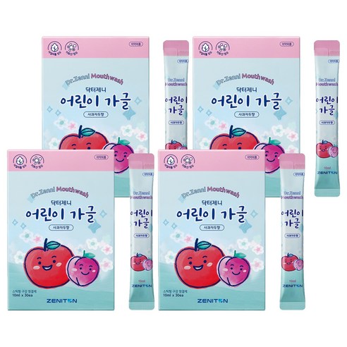 제니튼 닥터제니 일회용 스틱 어린이 가글 사과자두향 30p, 300ml, 4개