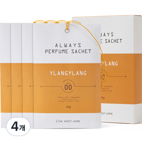 더스윗홈 올웨이즈 퍼퓸 사쉐 옷장 방향제 본품 일랑일랑 4p, 20g, 4개