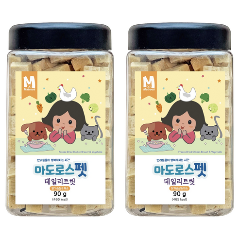 마도로스펫 반려동물 데일리트릿 동결건조간식, 혼합맛(닭가슴살/채소), 90g, 2개