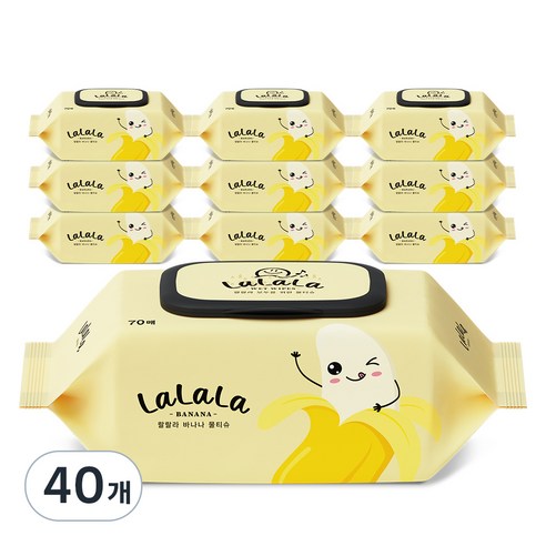 랄랄라 바나나 물티슈 캡형, 40개, 70개입, 70g