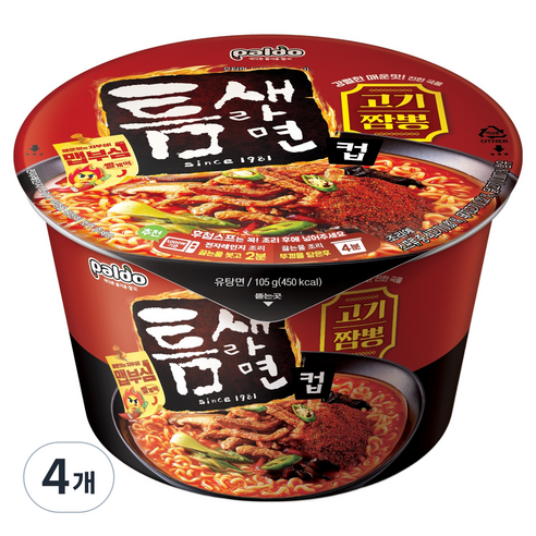 틈새라면 팔도 고기짬뽕 컵라면 105g, 4개
