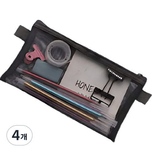 오마이남친 심플 메쉬 파우치형 필통, 블랙, 4개