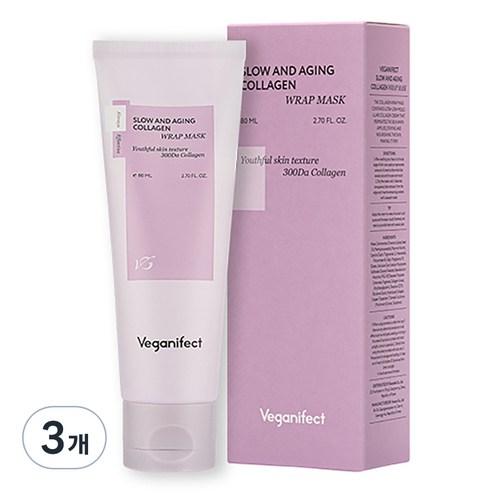 비건이펙트 슬로우 앤 에이징 저분자 콜라겐 물광 랩마스크 80ml, 1개입, 3개
