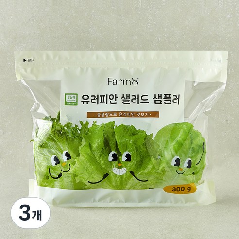 팜에이트 무농약 인증 유러피안 샐러드 샘플러, 300g, 3개