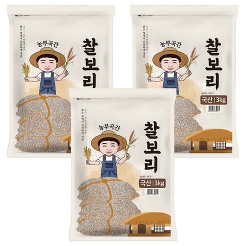 농부곡간 국산 찰보리, 3kg, 3개