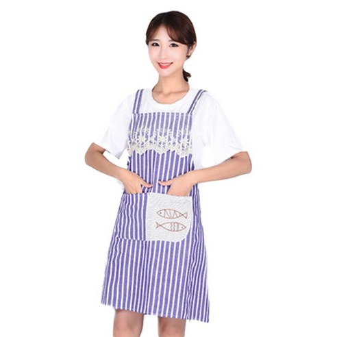 레이스 피쉬 자수 성인 데일리 식당 카페 주방 어린이집 앞치마, 퍼플, 1개