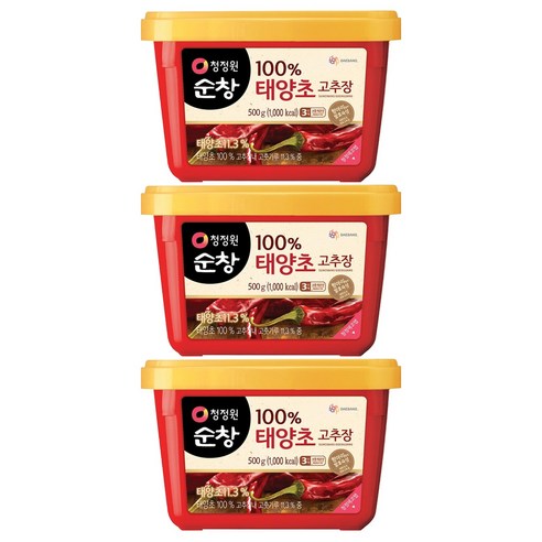 청정원순창 태양초 고추장, 500g, 3개