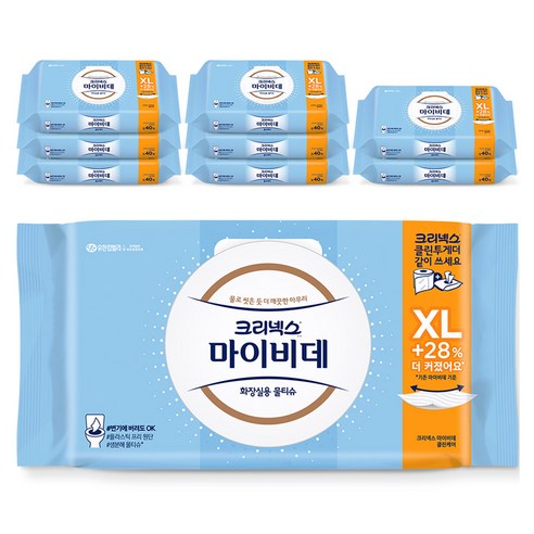 크리넥스 마이비데 클린케어 엑스라지 화장실용 물티슈 캡형, 40개입, 9개
