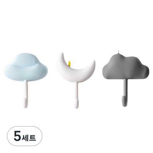 한봄누리 접착식 강력 후크 걸이 현관 주방 욕실 다용도 벽걸이 3종 세트, 5세트, 혼합색상