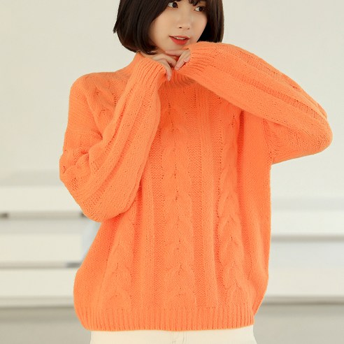 빼빼 여성용 비비드 케이블 반목 니트
