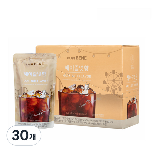 카페베네 커피 파우치 헤이즐넛향, 190ml, 30개
