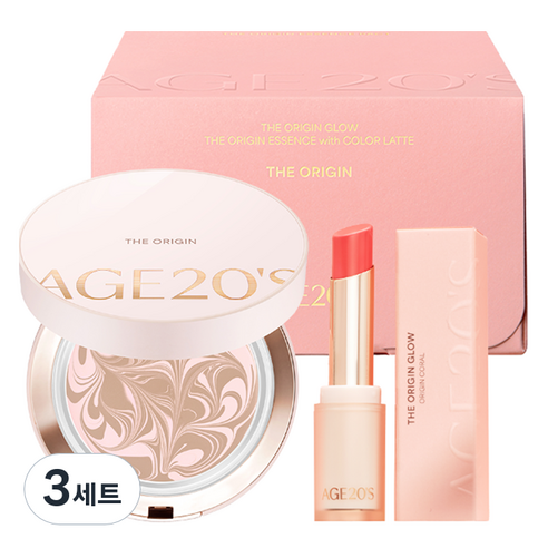 에이지투웨니스 디오리진 에센스 팩트 스페셜 패키지 + 립밤 21호 핑크라떼 세트, 3개