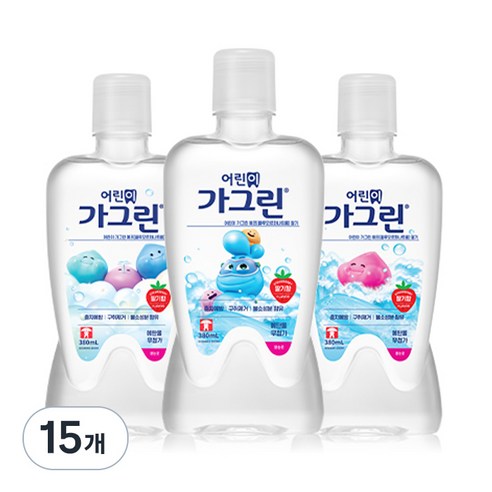 가그린 어린이용 구강세정제 딸기향 랜덤발송, 15개, 380ml