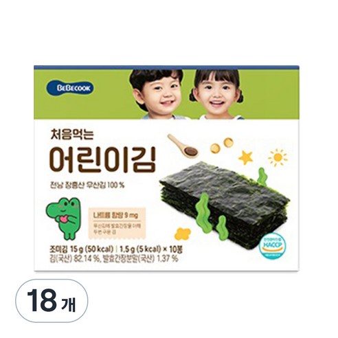 베베쿡 처음 먹는 어린이김, 15g, 18개, 오리지널